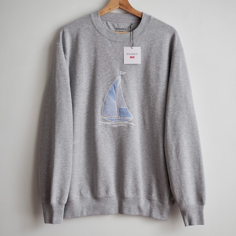 JW Anderson Sailboat Logo Embroidery Long Sleeve Pullover Uniqlo Sweatshirt